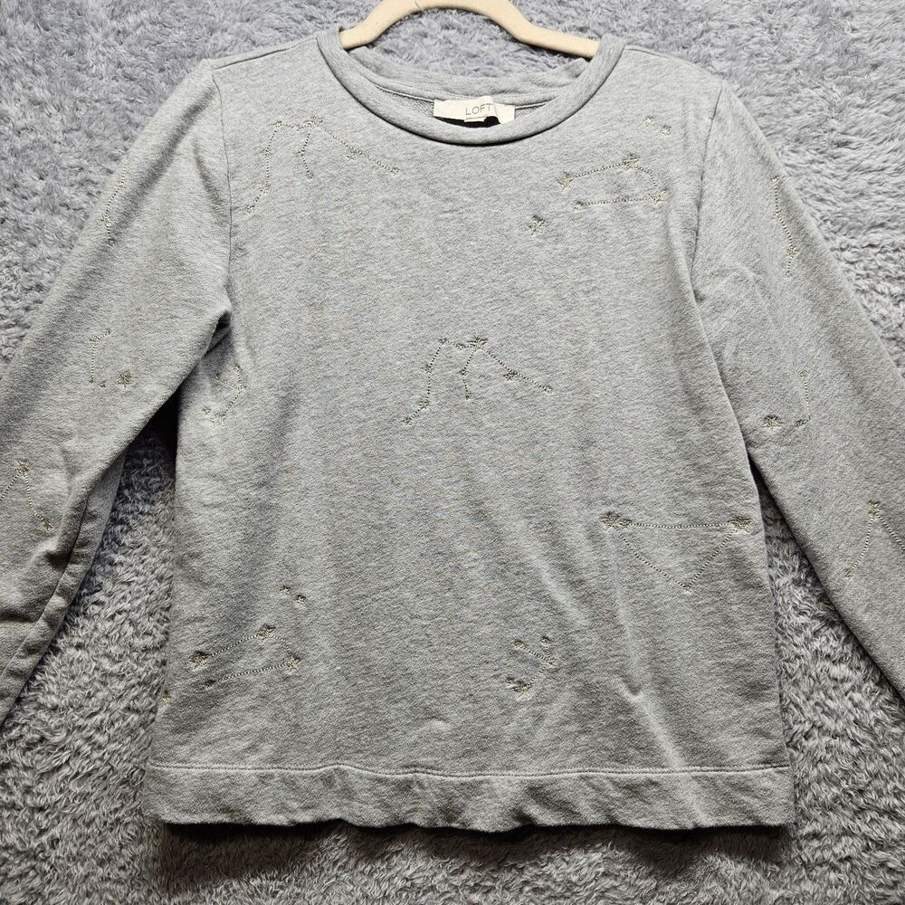 Loft Gray Constellation Star Sweater Womens Size Small Gray Pullover Casual...